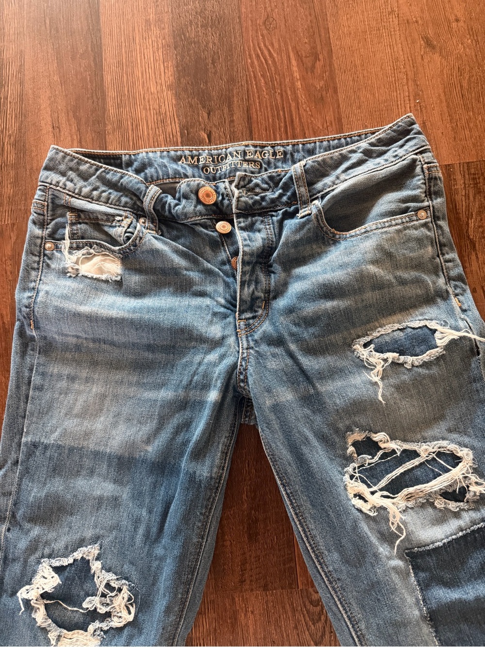 American Eagle Outfitters Distressed Medium Blue Boyfriend Jeans